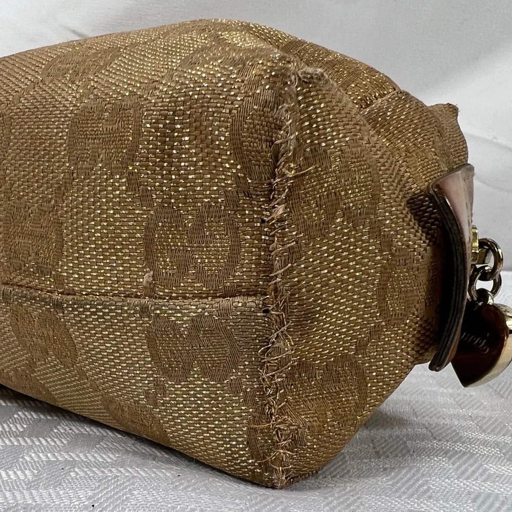 7528: Gucci GG Monogram Gold Canvas Cosmetic Pouch Heart Charm Italy